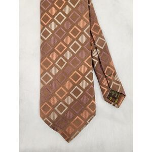 BCBG Attitude Mens Silk Tie Hand Sewn Brown Geometric Diamond Pattern Modern